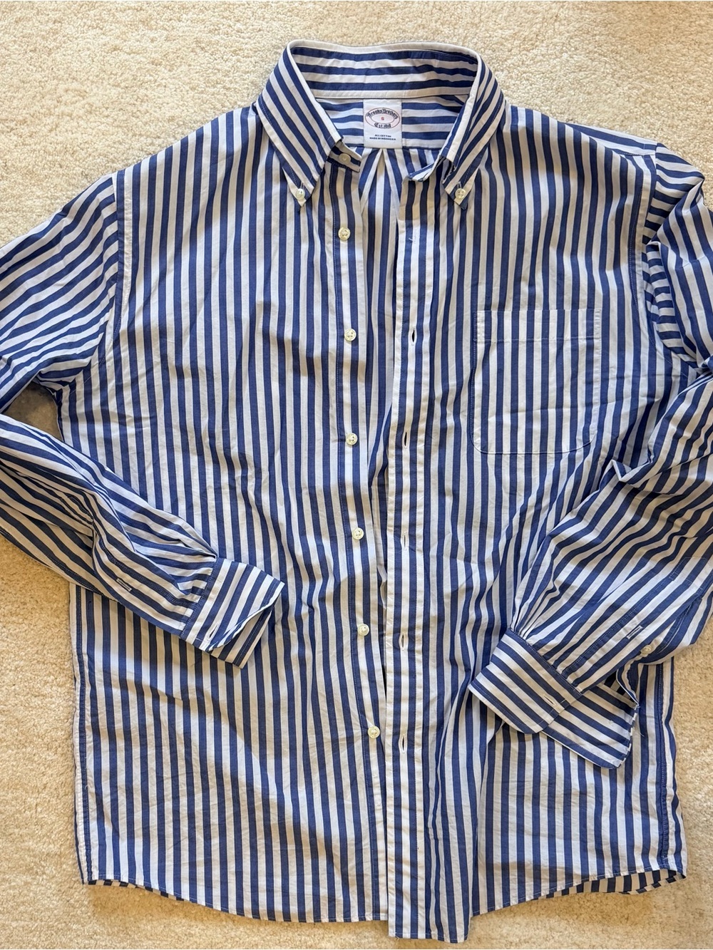Men’s Brooks Brothers Classic Blue and White Striped Button-Down Shirt